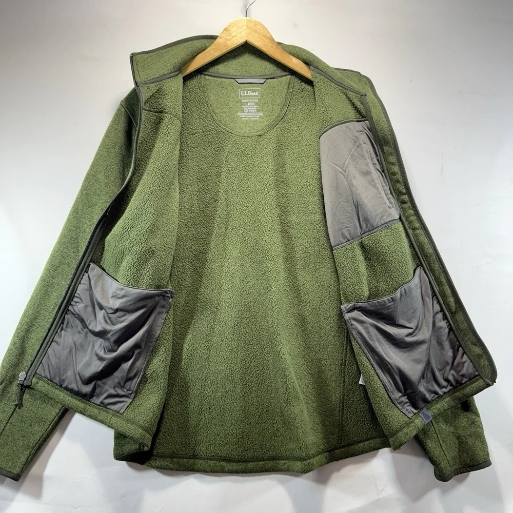 LL Bean Fleece Jacket Mens L Tall Green Fleece Zip Up Pocket Outerwear Outdoor - Picture 8 of 10